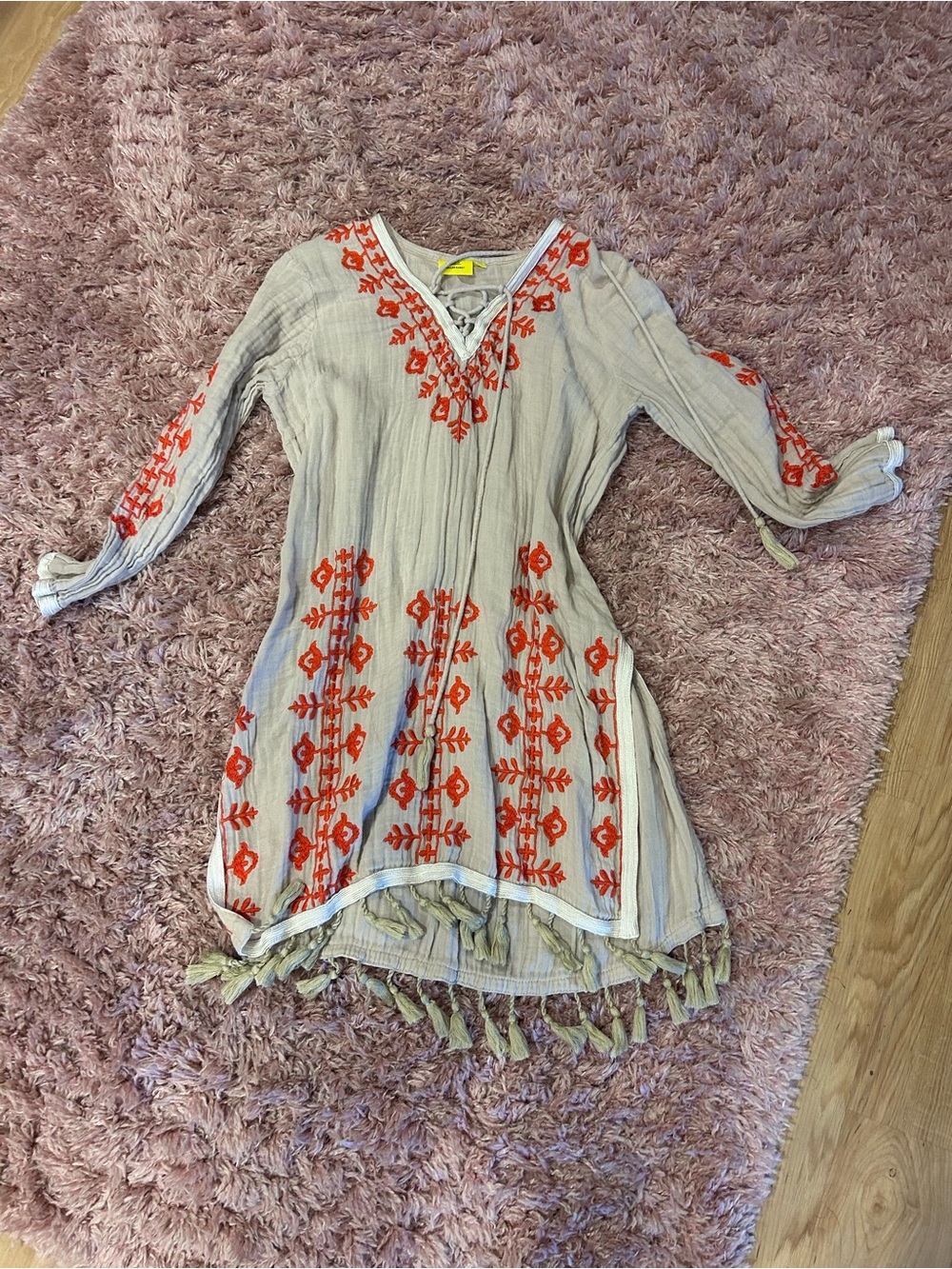 Roller Rabbit Beige Tunic Dress with Orange Embroidery